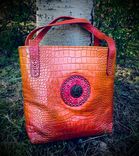 Leather Hand dyed embossed gator print with pyrite ammonite fossil 3 small
