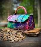 Leather marble dyed rainbow mini with shoulder strap and handle 1 small