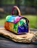 Leather marble dyed rainbow mini with shoulder strap and handle 2 small