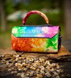 Leather marble dyed rainbow mini with shoulder strap and handle 4 small