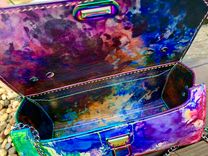 Leather marble dyed rainbow mini with shoulder strap and handle 3 small