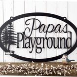 Personalized Hanging Oval Metal House Name Sign with Pine Trees 4 small