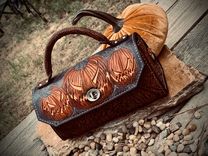 Hand tooled leather pumpkin mini bag 1 small