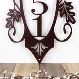 Vertical Metal House Number Sign with Autumn Oak Leaves and Vines 3 small