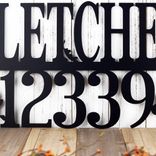 Custom Metal Family Last Name and House Number Sign with Oak Leaves 4 small