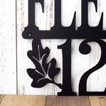Custom Metal Family Last Name and House Number Sign with Oak Leaves 3 small