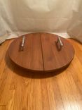 Foldable fire pit covers with machined aluminum handles. 1 small