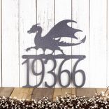 Metal House Number Sign with Fantasy Gothic Medieval Dragon 4 small