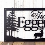 Personalized Rectangular Metal Family Name Sign with Buck Deer and Pine Trees 3 small