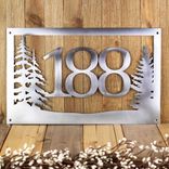 Metal House Number Rectangular Sign with Pine Trees 5 small
