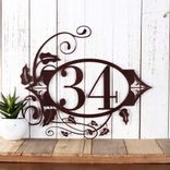 Oval Metal House Number Sign with Vines and Fleur De Lis, 2 Digit 4 small