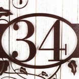 Oval Metal House Number Plaque with Vines and Fleur De Lis, 2 Digit 3 small