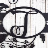 Personalized Metal Script Monogram Sign with Vines and Fleur De Lis 3 small