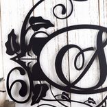 Personalized Metal Script Monogram Plaque with Vines and Fleur De Lis 3 small