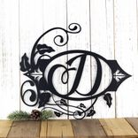 Personalized Last Name Initial Monogram Metal Sign with Vines & Fleur-de-lis, Rustic Cursive Letter Scroll Plaque, Elegant Custom Wall Decor 1 small