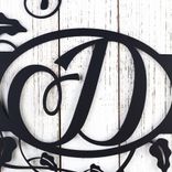Personalized Last Name Initial Monogram Metal Sign with Vines & Fleur-de-lis, Rustic Cursive Letter Scroll Plaque, Elegant Custom Wall Decor 4 small