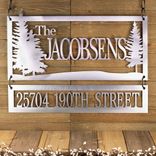 Personalized Metal Family Name and Address Plaque with Pine Trees 5 small