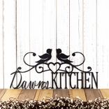 Personalized Country Farmhouse Metal Kitchen Name Sign, Birds, Scrolls and Heart Decoration, Baker & Cook Wall Art, Custom Chef Home Decor 1 small