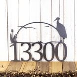 Outdoor Metal House Number Sign with Sun, Lake Heron, and Cattails 5 small