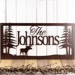 Personalized Metal Family Name Plaque with Moose and Pine Trees 4 small
