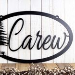 Personalized Hanging Oval Metal Family Last Name Sign with Pine Trees 4 small