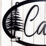 Personalized Hanging Oval Metal Family Last Name Sign with Pine Trees 3 small