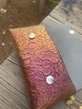 Hand tooled leather clutch dragon skin 2 small