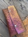 Hand tooled leather clutch dragon skin 3 small