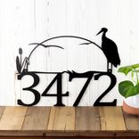 Metal House Number Sign with Sun, Lake Heron, and Cattails 1 small