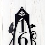Vertical Metal House Number Sign with Vines and Fleur De Lis, 4 Digit 3 small