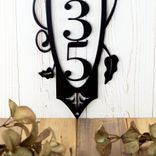 Vertical Metal House Number Sign with Vines and Fleur De Lis, 4 Digit 4 small