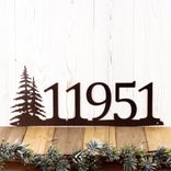Custom Pine Tree Metal House Number Sign, Rustic Northern Forest Scene, Personalized Horizontal Address Steel Plaque, 5 inch Numbers 1 small