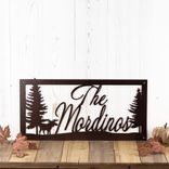 Personalized Metal Script Family Last Name Sign, Moose Silhouette with North Wildlife Scene, Custom Country Lake Lodge Outdoor Steel Plaque 1 small