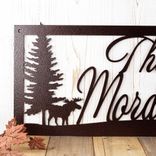 Personalized Metal Script Family Last Name Sign, Moose Silhouette with North Wildlife Scene, Custom Country Lake Lodge Outdoor Steel Plaque 2 small