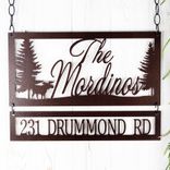 Personalized Family Last Name & Address Metal Sign, Moose and Pine Tree Forest Scene, Custom Outdoor Driveway House Number Steel Plaque 1 small