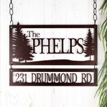 Personalized Metal Family Name and Address Plaque with Pine Trees 3 small
