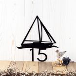 Nautical Metal Modern House Number Sign with Sailboat 3 small