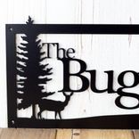 Personalized Rectangular Metal Family Name Sign with Doe Deer and Pine Trees 3 small