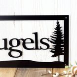 Personalized Rectangular Metal Family Name Sign with Doe Deer and Pine Trees 4 small