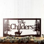 Personalized Family Last Name Metal Sign, Buck & Doe Deer Rustic Nature Scene Plaque, Pine Tree Forest Wall Art, Wildlife Landscape Decor 3 small