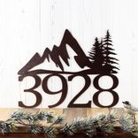 Metal House Numbers Sign with Mountains and Pine Trees 4 small