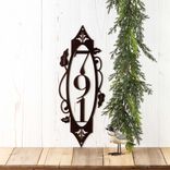 Vertical Metal House Number Plaque with Vines and Fleur De Lis, 3 Digit 4 small