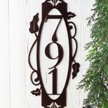 Vertical Metal House Number Sign with Vines and Fleur De Lis, 3 Digit 3 small