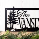 Custom Rectangular Metal Family Last Name Sign with Pine Trees 3 small