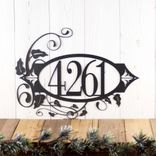 Oval Metal House Number Sign with Vines and Fleur De Lis, 4 Digit 4 small