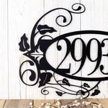 Oval Metal House Number Sign with Vines and Fleur De Lis, 5 Digit 3 small