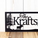 Personalized Metal Family Name Plaque with Moose and Pine Trees 3 small