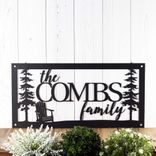 Personalized Family Last Name Metal Sign, Cedar Trees & Adirondack Chair Wall Decor, Custom Vacation Retreat Plaque for Lake House or Cabin 1 small
