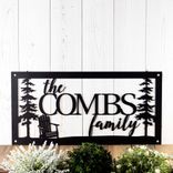 Personalized Metal Family Name and Address Sign with Adirondack Chair and Cedar Trees 3 small