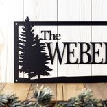 Custom Rectangular Metal Family Name Plaque with Pine Trees 3 small